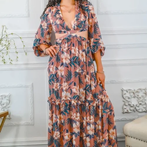 Garden Love Floral Cutout Long Maxi Dress