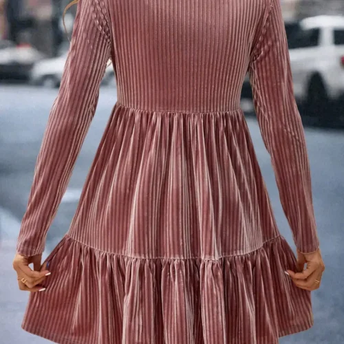 Amari Long Sleeve Tiered Ribbed Velvet Dress