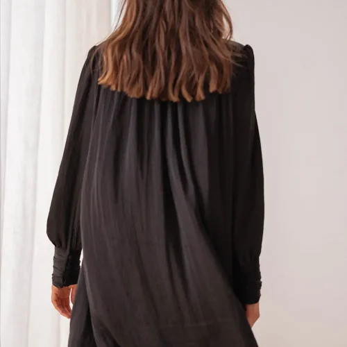 Rowan Solid Bishop Sleeve Pleated Mini Dress